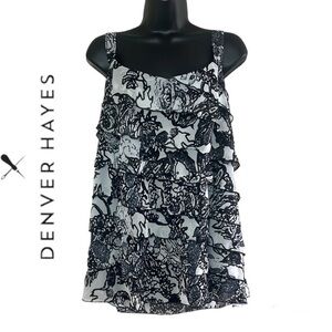 Denver Hayes Black/White Layered Ruffle Sleeveless Top Size XL